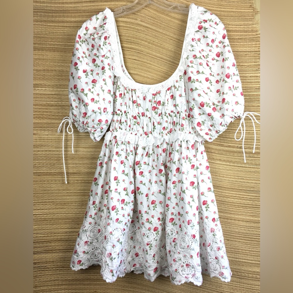 FOR LOVE & LEMONS NWT JACKSON COTTON EMBROIDERED MINI DRESS IN FLORAL PRINT S - Picture 8 of 16